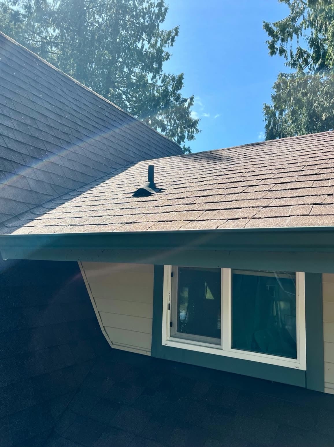 The same roof edge after treatment, the moss gone.